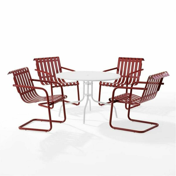 Claustro Gracie Metal Dining Set for Dining Table & 4 Armchairs, Dark Red Satin & White Satin - 5 Piece CL3042808